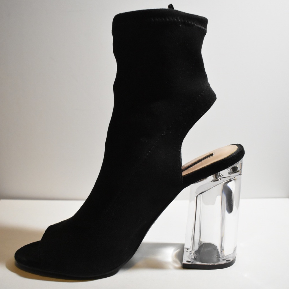 Open toe booties with clear heel
